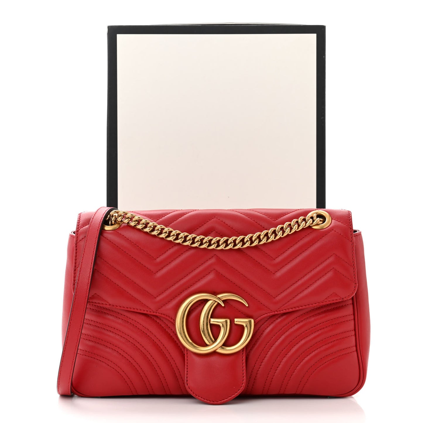 Gucci  Calfskin Matelasse Medium GG Marmont Shoulder Bag Hibiscus Red