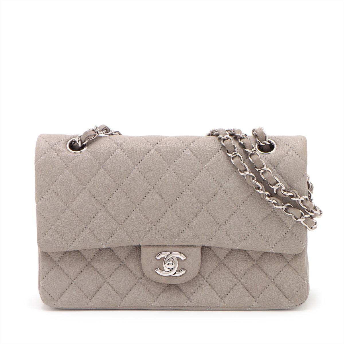 Chanel Matrasse 25 Caviar S Double Flap Double Chain Bag Gr Silver   A01112 ay