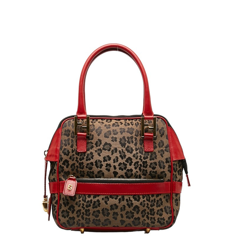 Fendi Leopard Handbag Beige Black Red Canvas Leather  Fendi