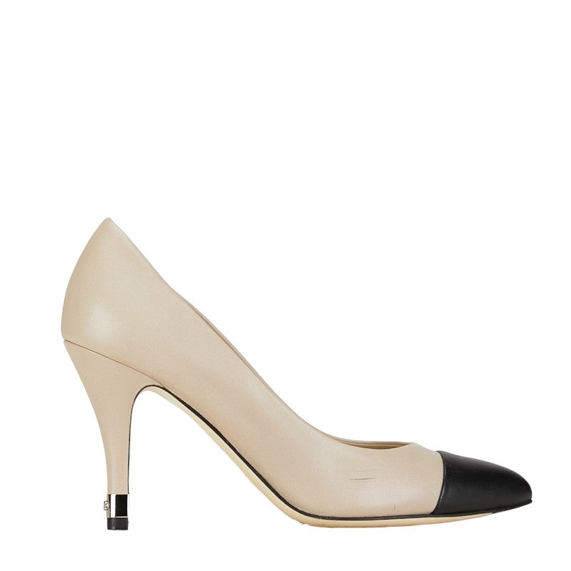 Chanel Coco Pumps Beige Black Leather  Chanel