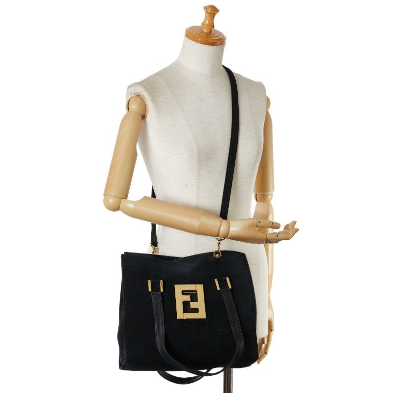 Fendi FF Logo Tote Bag Shoulder Bag 2WAY Black   Fendi