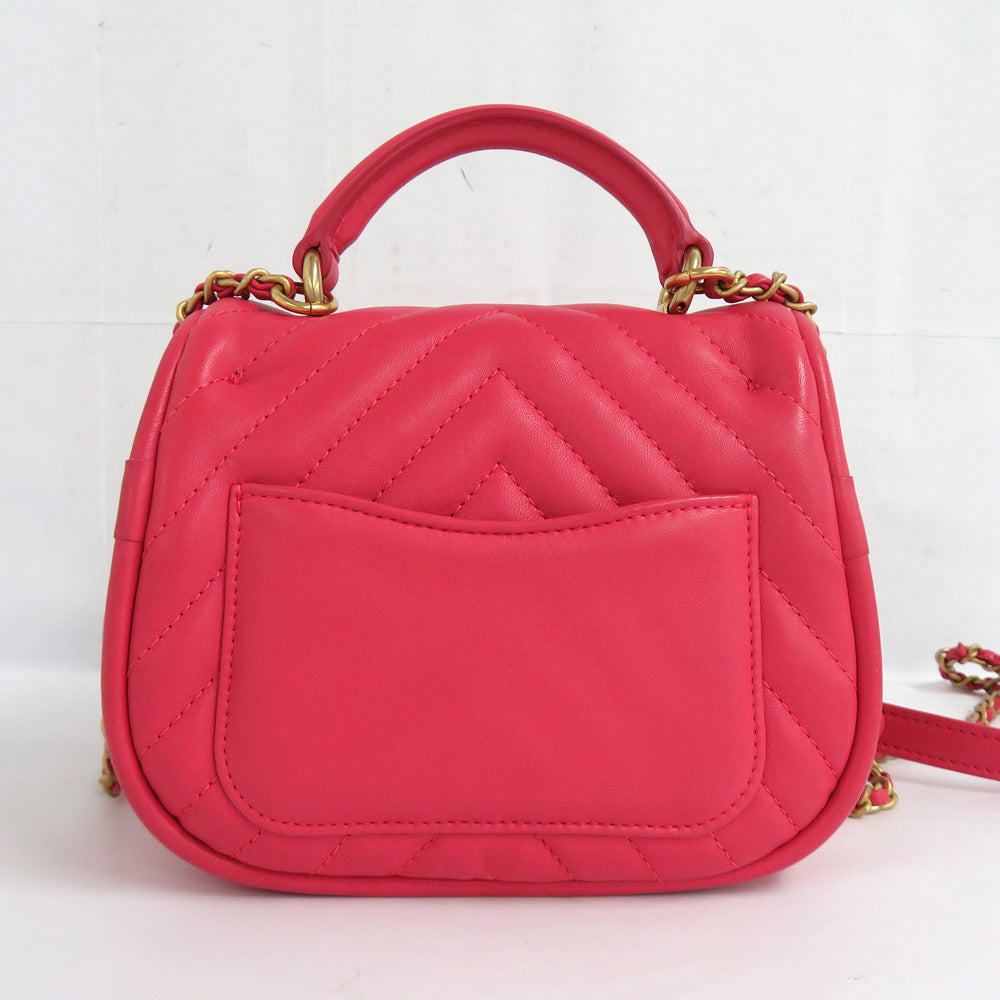 Chanel Chevron V Stitch Round Flap Bag A98791 2WAY Chain Shoulder Bag Pink  G   Top Handle Coco