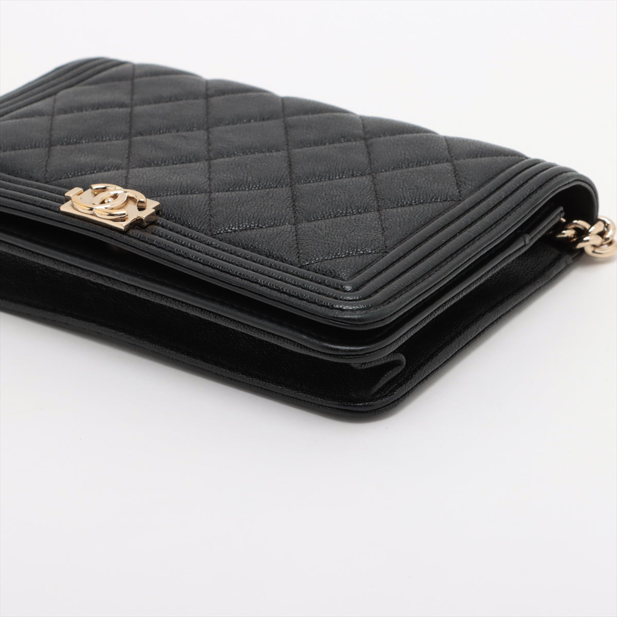 Chanel Boy Chanel St Caviar S Chain Wallet Black G