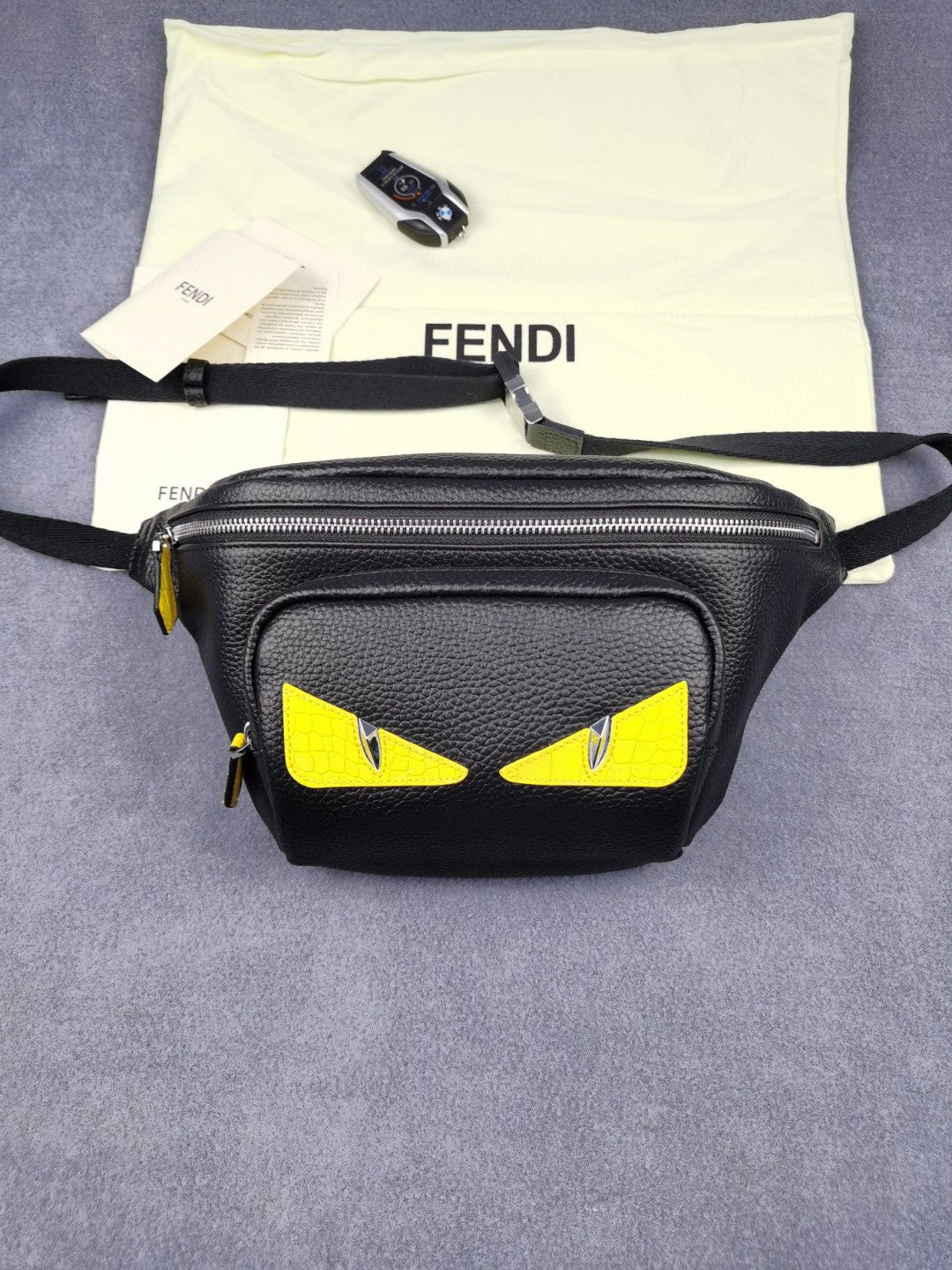 Fendi Little Monster Belt Bag Black/Yellow For Men, Men&#8217;s Bags 7.9in/20cm FF