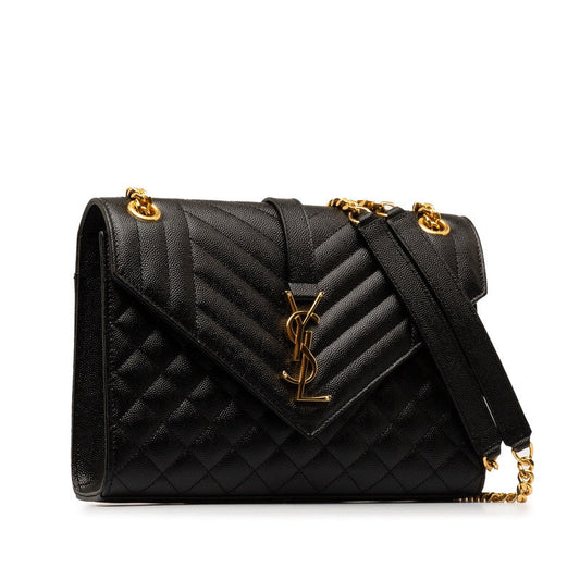 Saint Laurent YSL logo monogram envelope chain shoulder bag black g leather ladies saint laurent