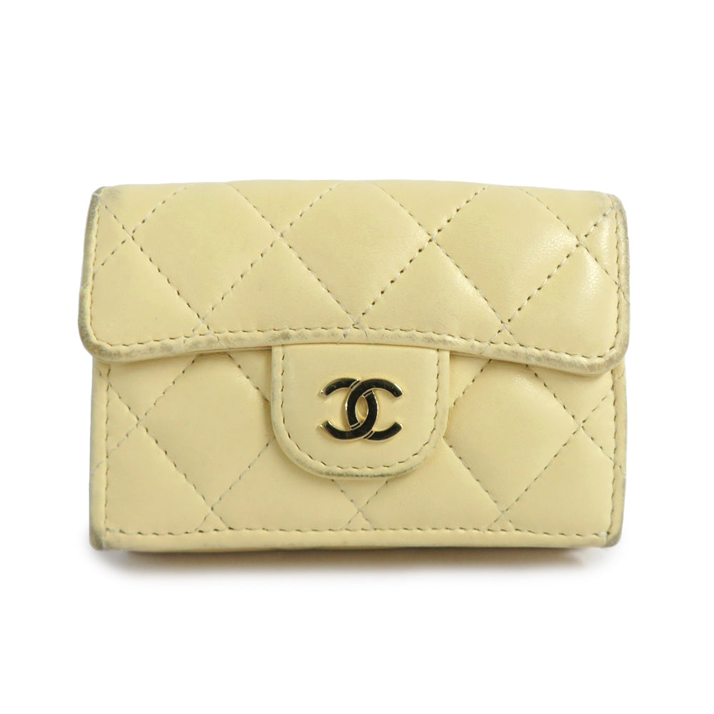 Chanel Classic Small Flap Wallet AP0230 Matrasse Yellow G   Coco Three Folded Wallet