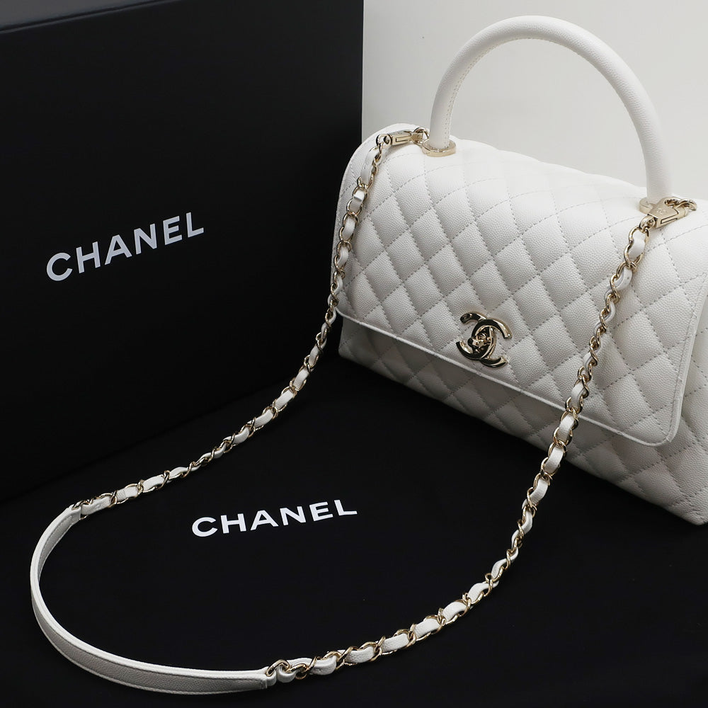 【Chanel】Chanel Coco Handle 28 Shoulder Bag Caviar S Handbag G  A92991 White White  【New】【Unused】