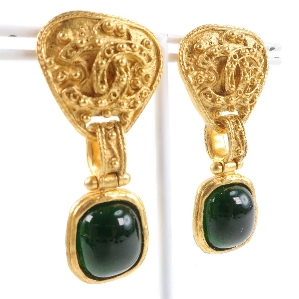 CHANEL Earring Green Stone Vintage G  Gold 94A  32.2g  A-Rank Earring A-Rank Earring