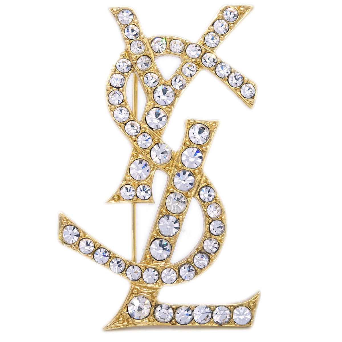 Yves Saint Laurent Brooch Pin Rhinestone Gold