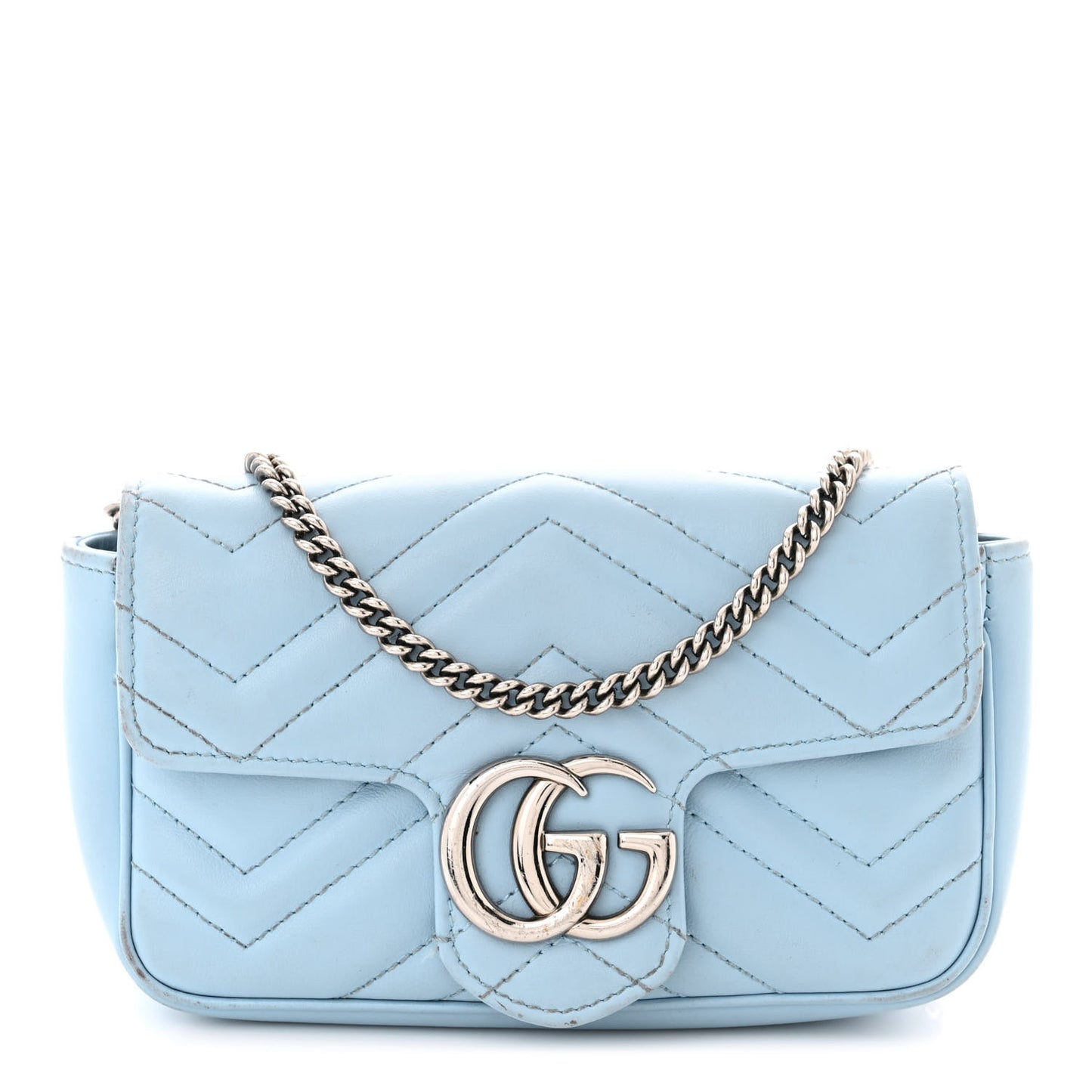 Gucci  Calfskin Matelasse Super Mini GG Marmont Shoulder Bag Porcelain Light Blue