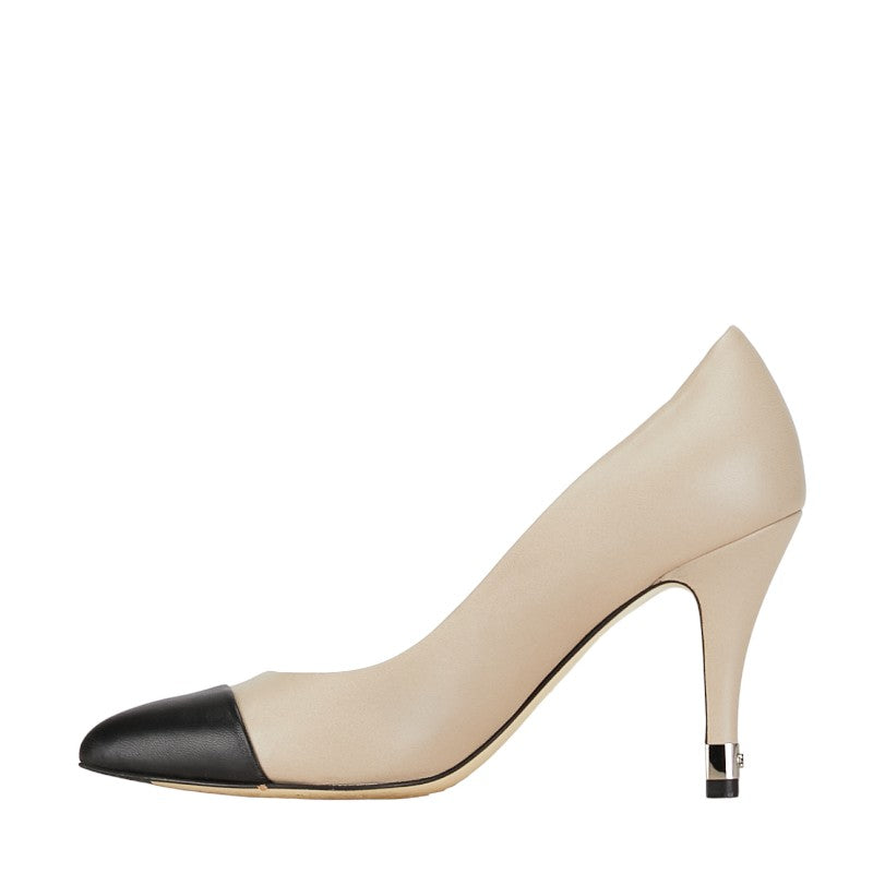 Chanel Coco Pumps Beige Black Leather  Chanel