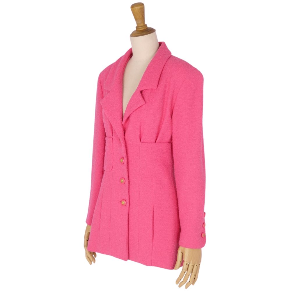 Vint Chanel Jacket Long Sleeve Wool Tweede Coco Button   34 (S equivalent) Pink