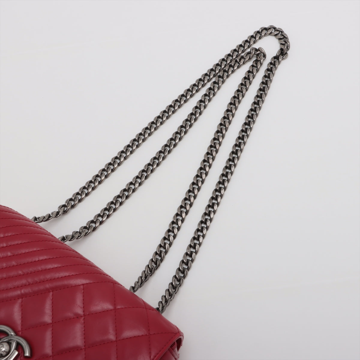 Chanel Cocoboy Leather Single Flap Double Chain Bag Red Silver G  20th