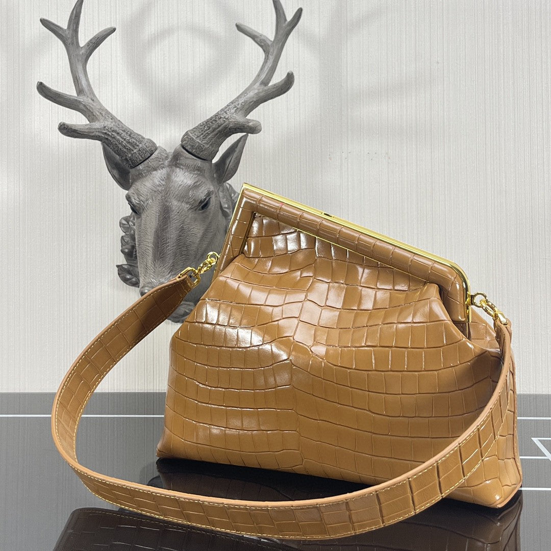 Fendi Fendirst Medium Brown Crocodile Bag For Woman 32.5cm/13in