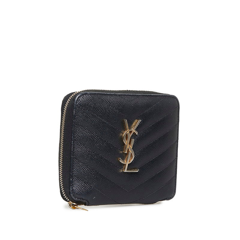 Saint Laurent Zip Wallet in Grained Calf Leather Black