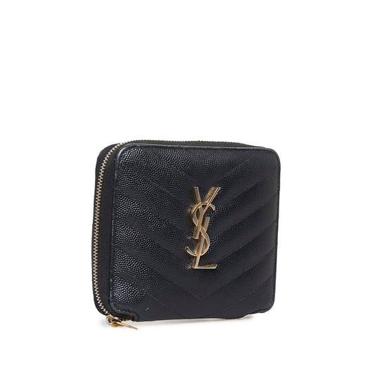 Saint Laurent Zip Wallet in Grained Calf Leather Black