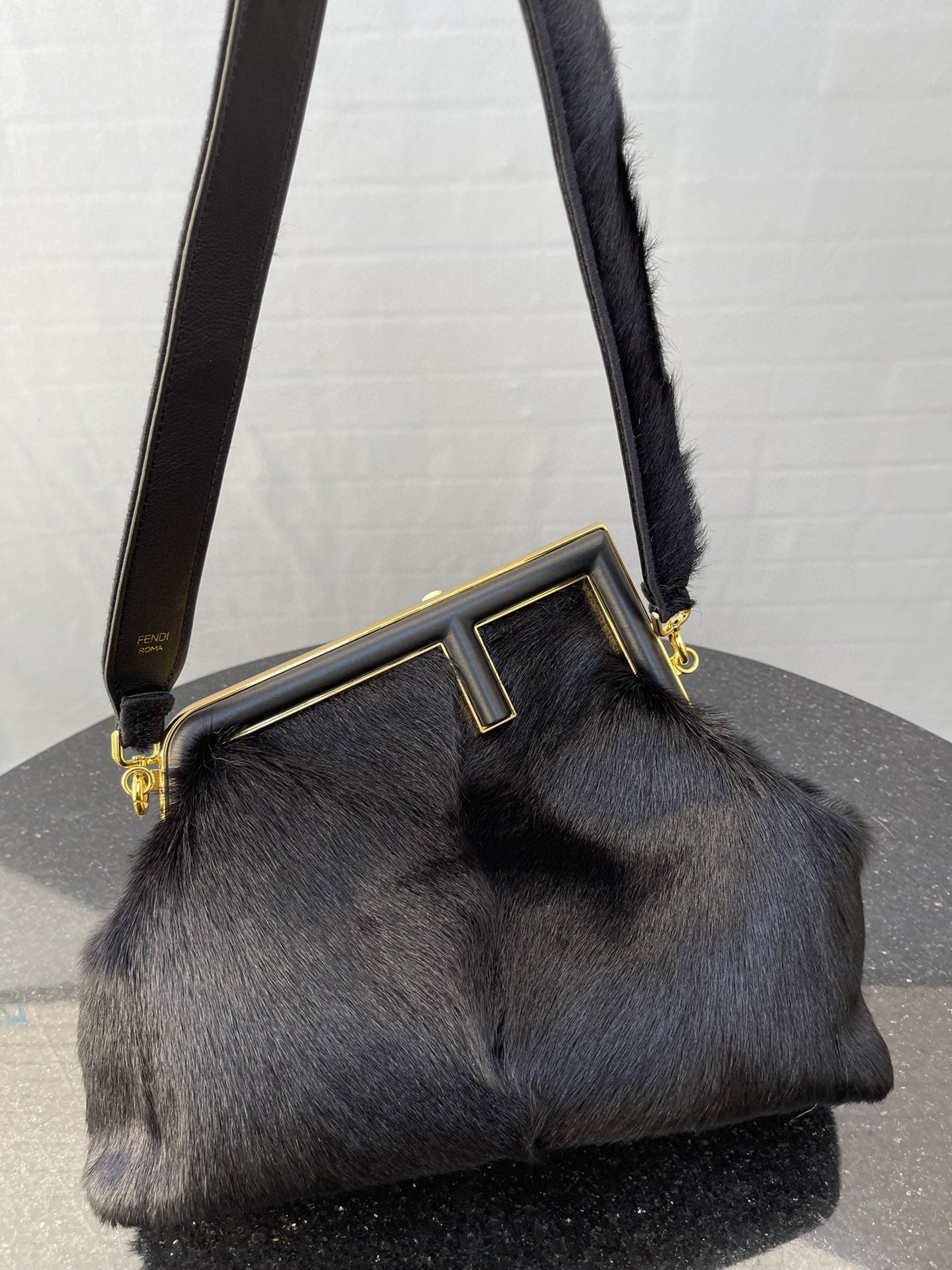 Fendi Fendirst Medium Black Fox Fur Bag For Woman 32.5cm/13in