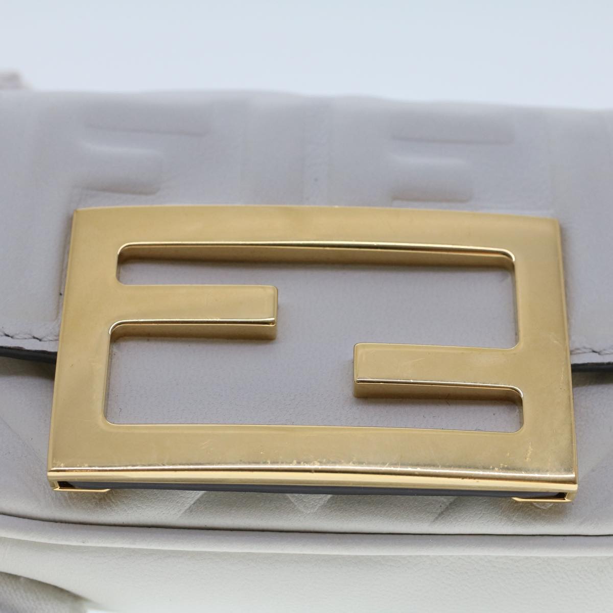 FENDI Zucca Canvas Nano Baguette Chain Shoulder Bag Leather White