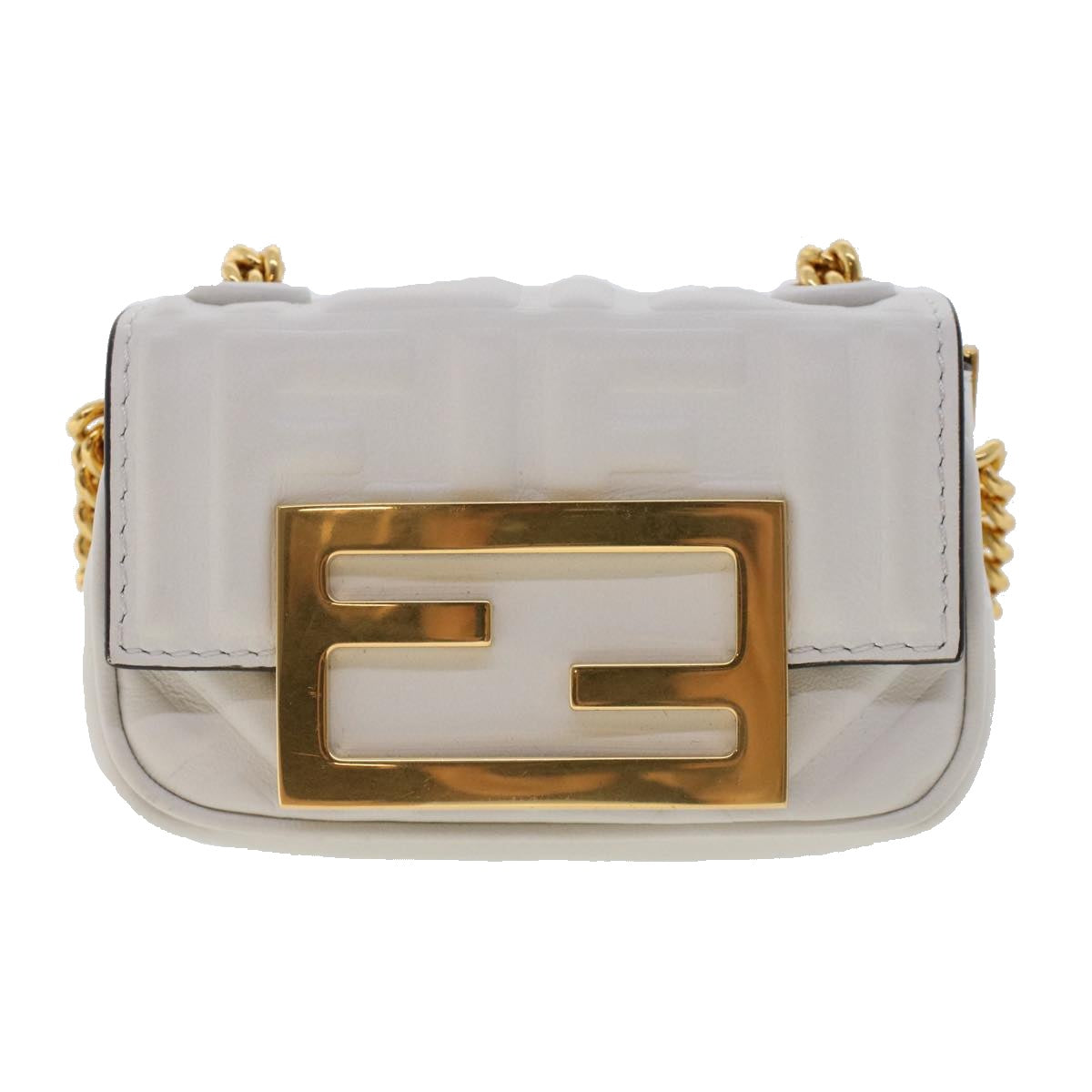 FENDI Zucca Canvas Nano Baguette Chain Shoulder Bag Leather White