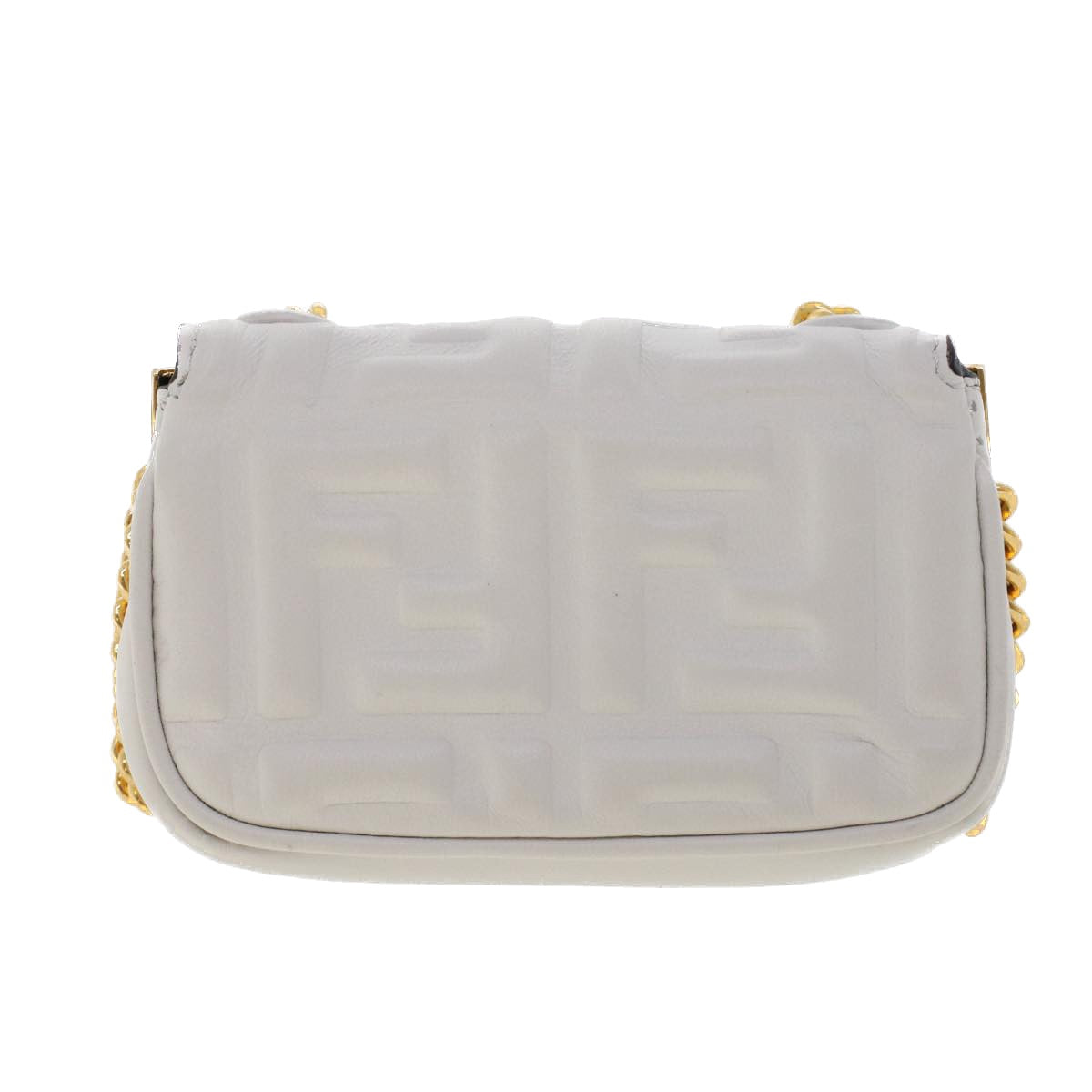 FENDI Zucca Canvas Nano Baguette Chain Shoulder Bag Leather White