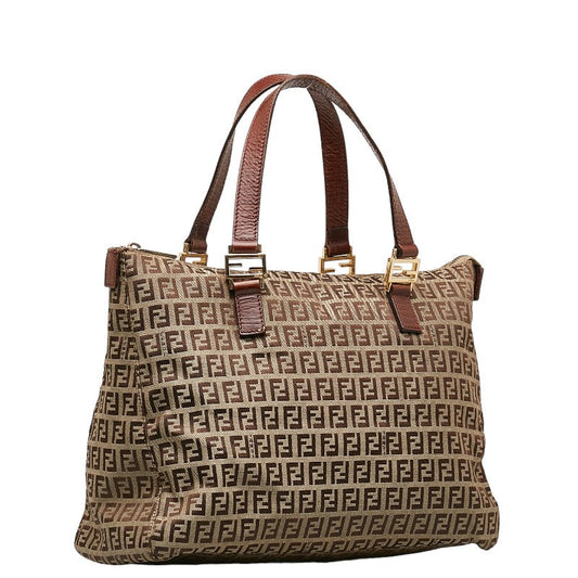 Fendi Zucchino tote bag brown canvas leather ladies