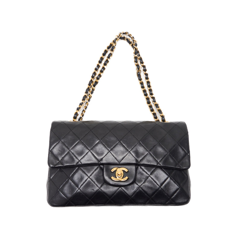 Chanel Matrasse Double Flap Chain Shoulder Bag Lambskin Black