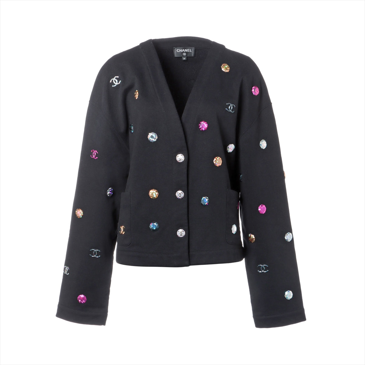 Chanel Coco Button P71 Cotton Cardigan 50  Black P71493K10289