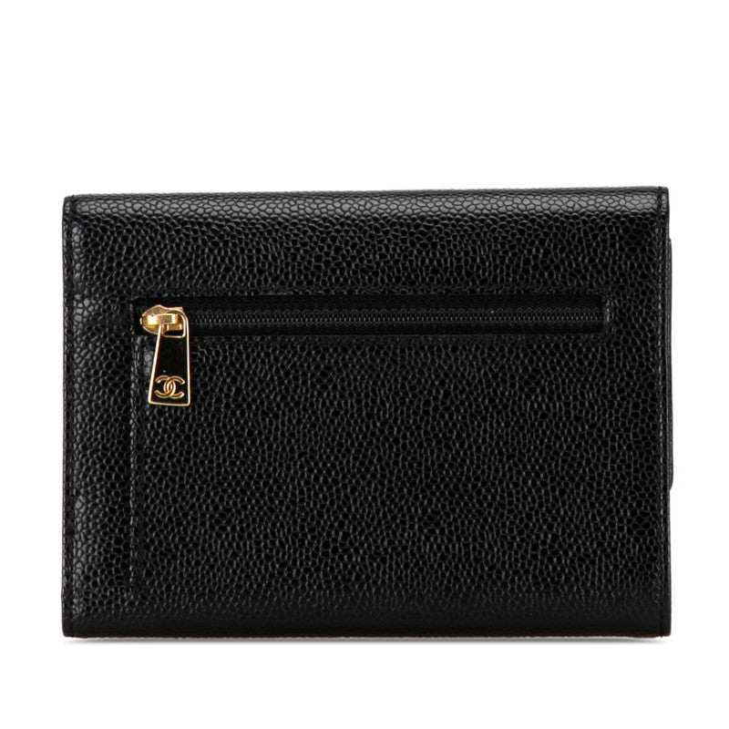 Chanel Coco Three Fold Wallet Black Caviar S  Chanel