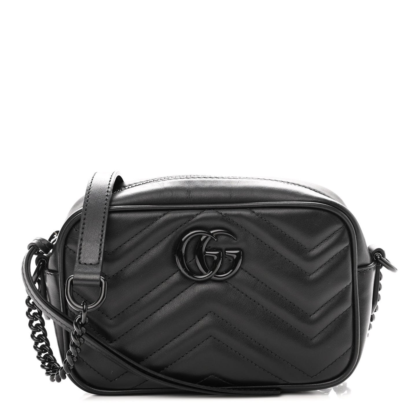 Gucci  Calfskin Matelasse Monochrome Mini GG Marmont Chain Shoulder Bag Black