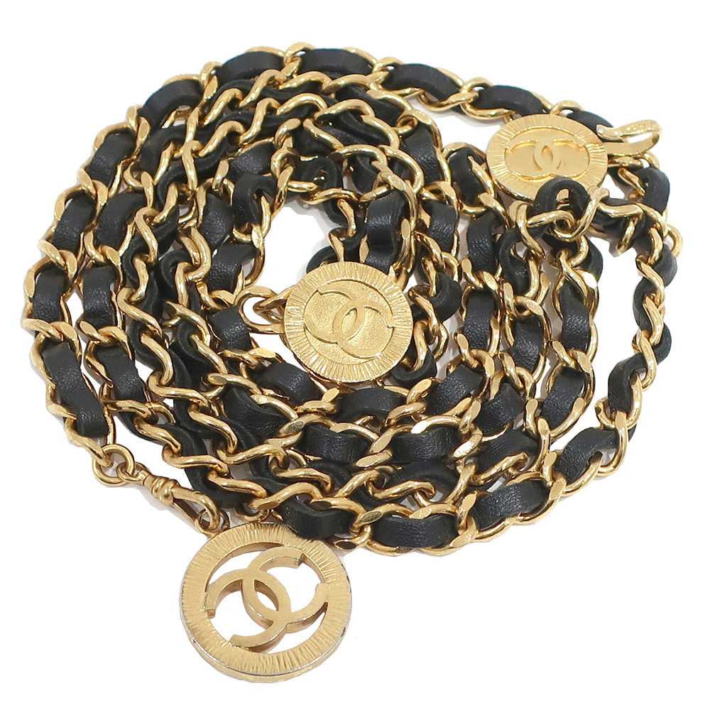 CHANEL 3  Chain Belt CC Mark Coin  Accessories Vintage 1984 approximately 930 cm approximately 207.0 g Black/Gen GP Gold  Women  Dress  Only