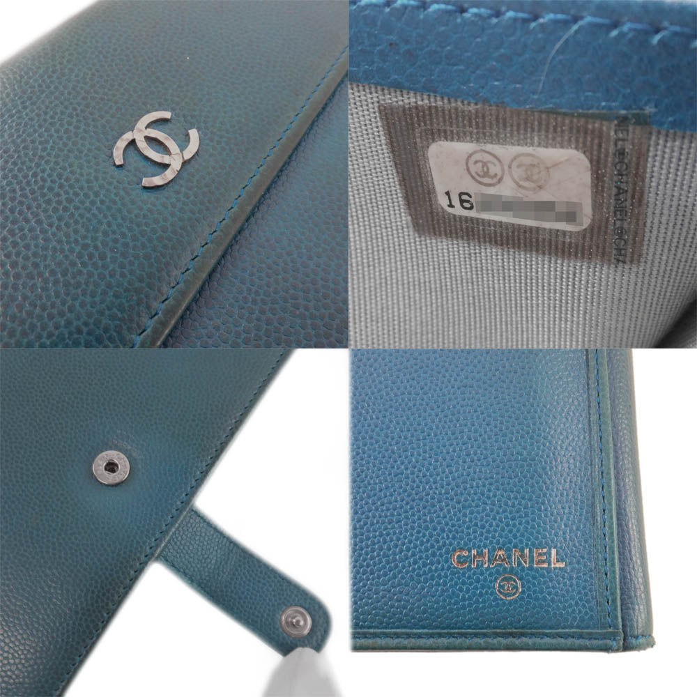 Chanel 2 fable wallet blue cocomark silver gold tool snap button horizontal matte men long wallet