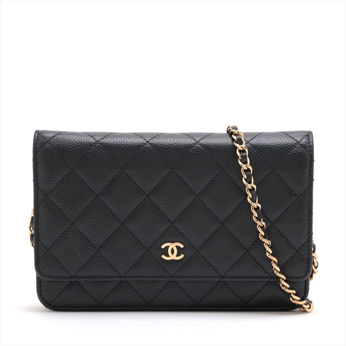 Chanel Matrasse Caviar S Chain Wallet Black G