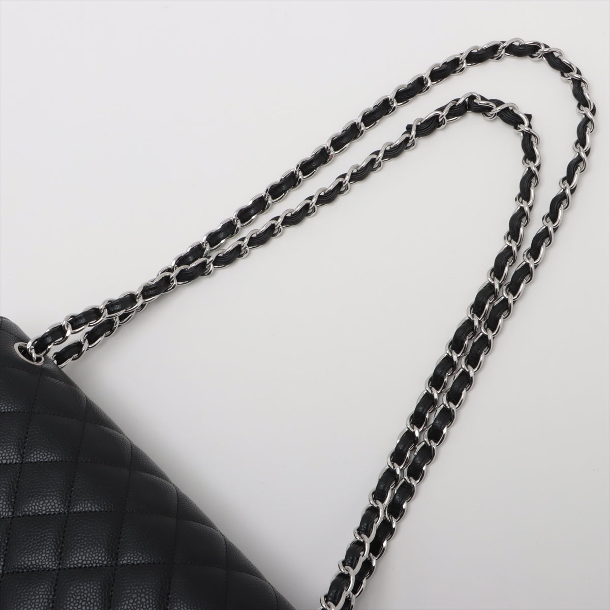 CHANEL DECAMATRASSE 30  Caviar S Double Flap Double Chain Bag Black Silver  A58600