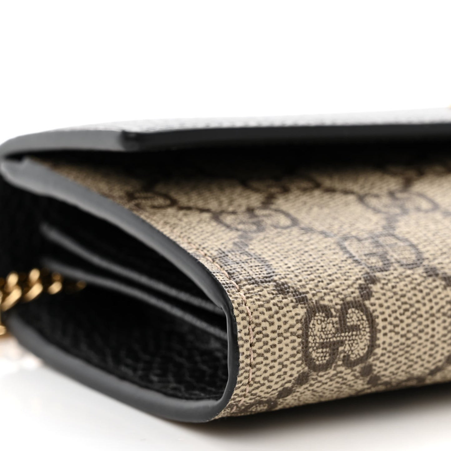 Gucci  Dollar Calfskin GG Supreme Monogram Petite GG Marmont Wallet Chain Bag Black Beige Ebony