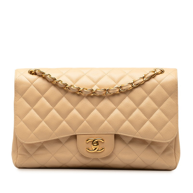 Chanel Matrasse 30 Coco Double Flap Chain Shoulder Bag Beige Caviar S  CHANEL