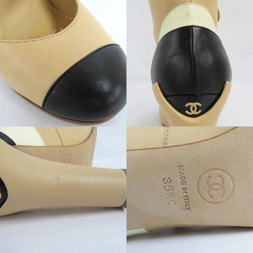 CHANEL Chanel Short Boots G29128 Anchor Strap Pumps Coco Roundto Size 35.5 35ha 22.5cm equivalent Beige x Black x White Heavy  Leather Shoes    Dry Quality Woodwear