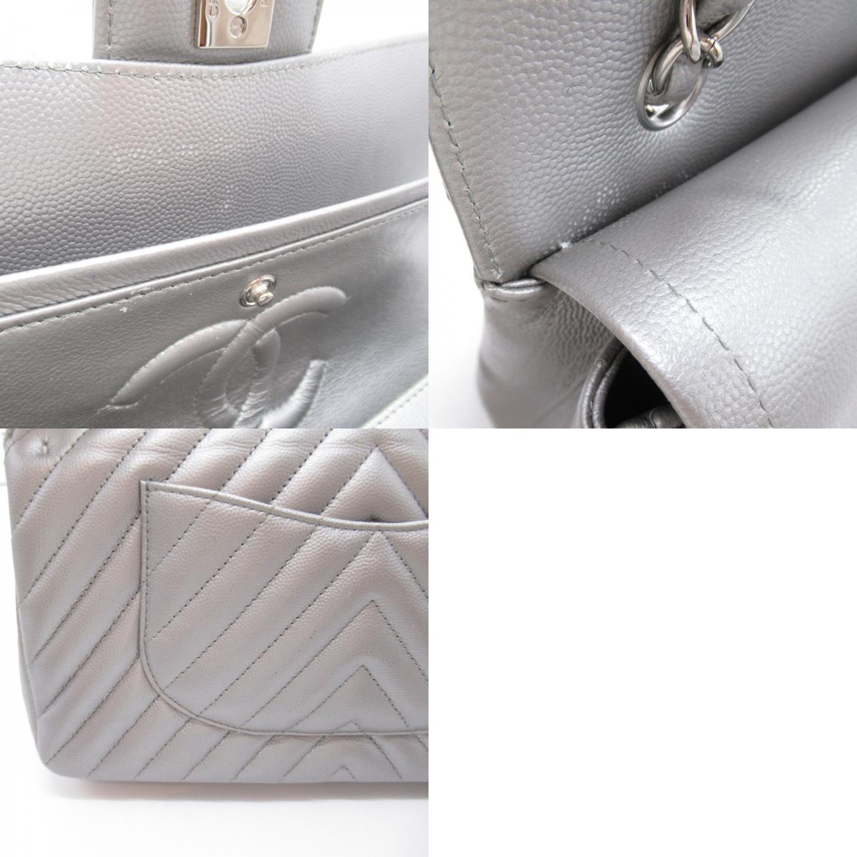 Chanel V Stitch Chain Shoulder Bag Caviar S  Silver