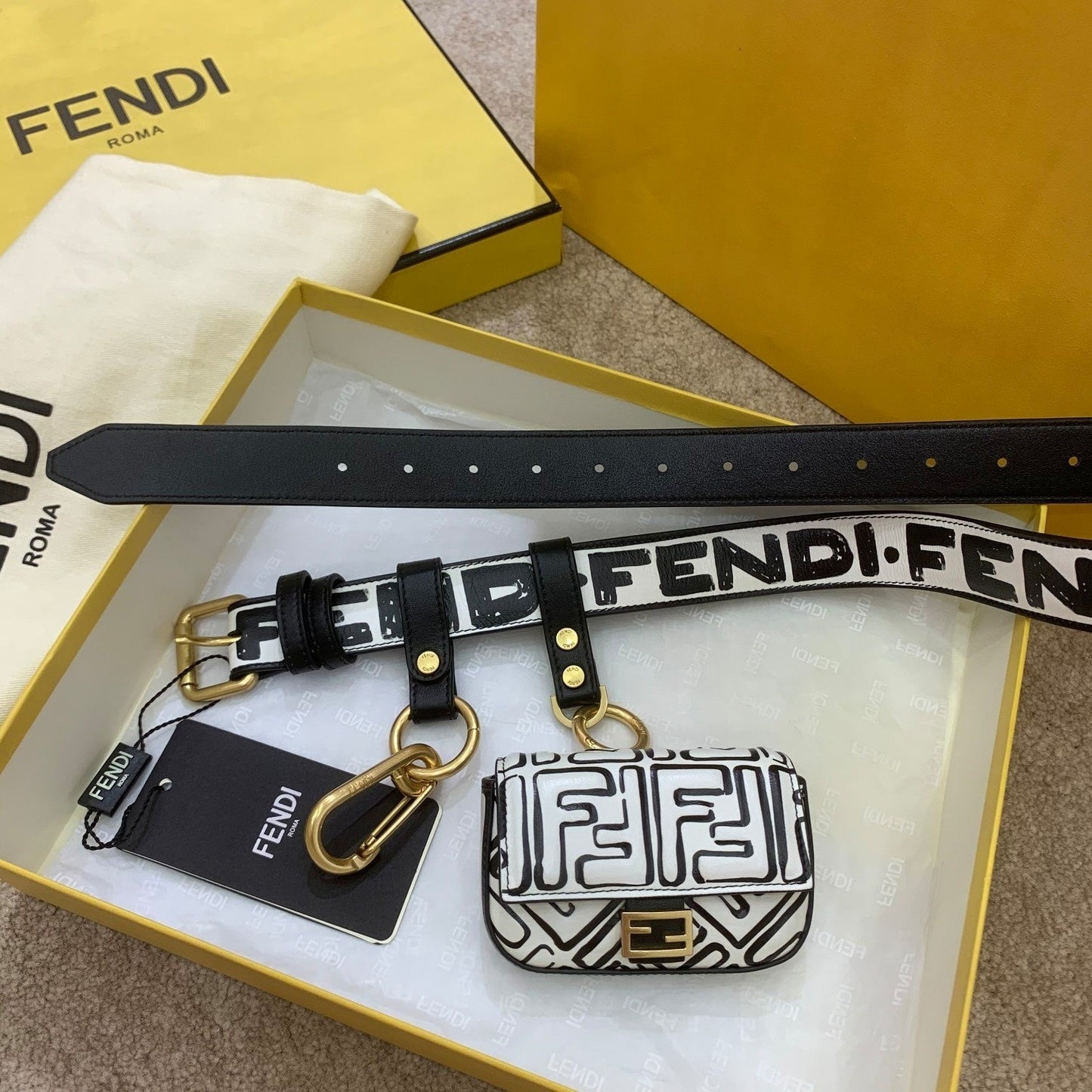 Fendi Nano Baguette Charm California Sky White