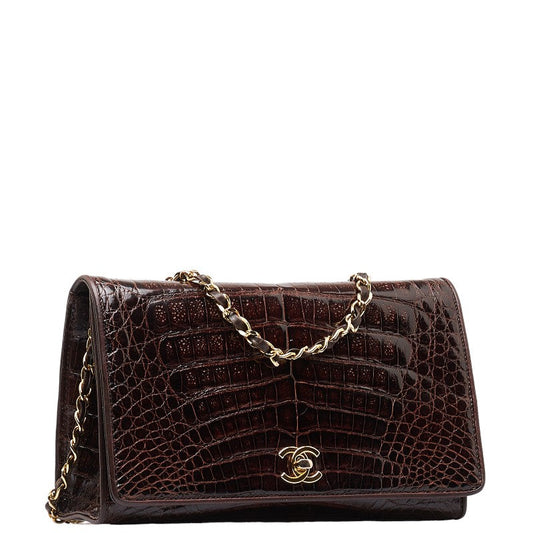 Chanel Crocodile Coco Chain Shoulder Bag Brown G Leather  Chanel