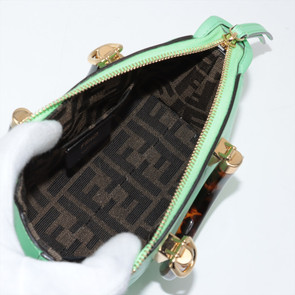 Fendi Byzaw Mini Leather Handbag Green 8BS067 Strap Parts