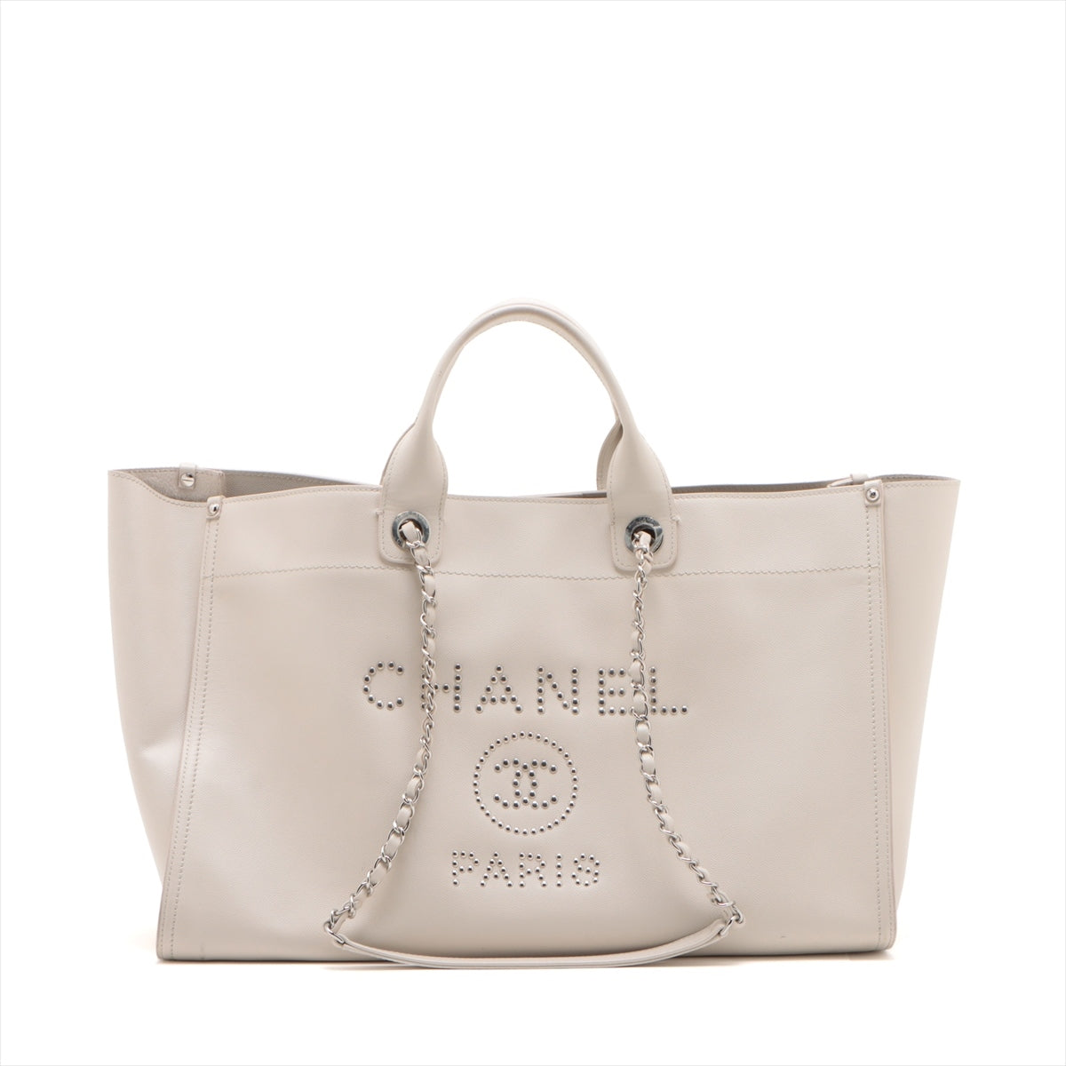 Chanel Deauville GM Caviar S Tote Bag 2WAY Beige Silver  25th