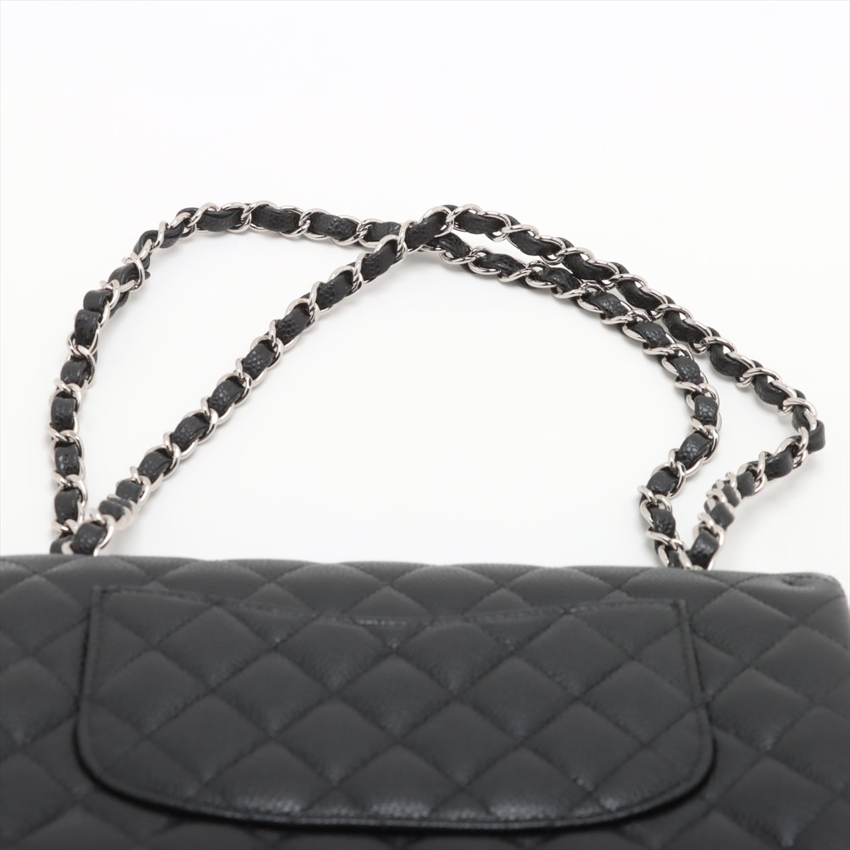 Chanel Matrasse 25 Caviar S Double Flap Double Chain Bag Black Silver