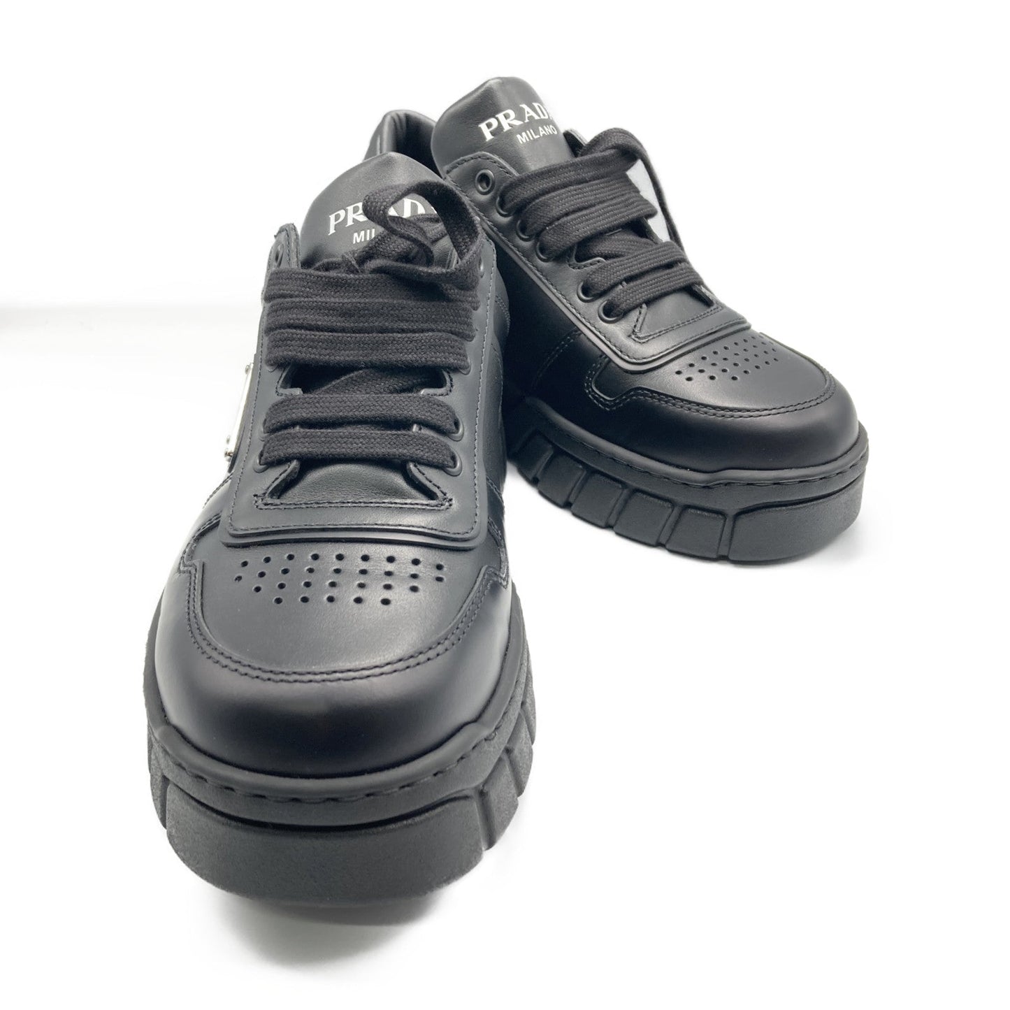 Prada Downtown Leather Trainers Shoes Leather  Black 3LJ6-2EE378