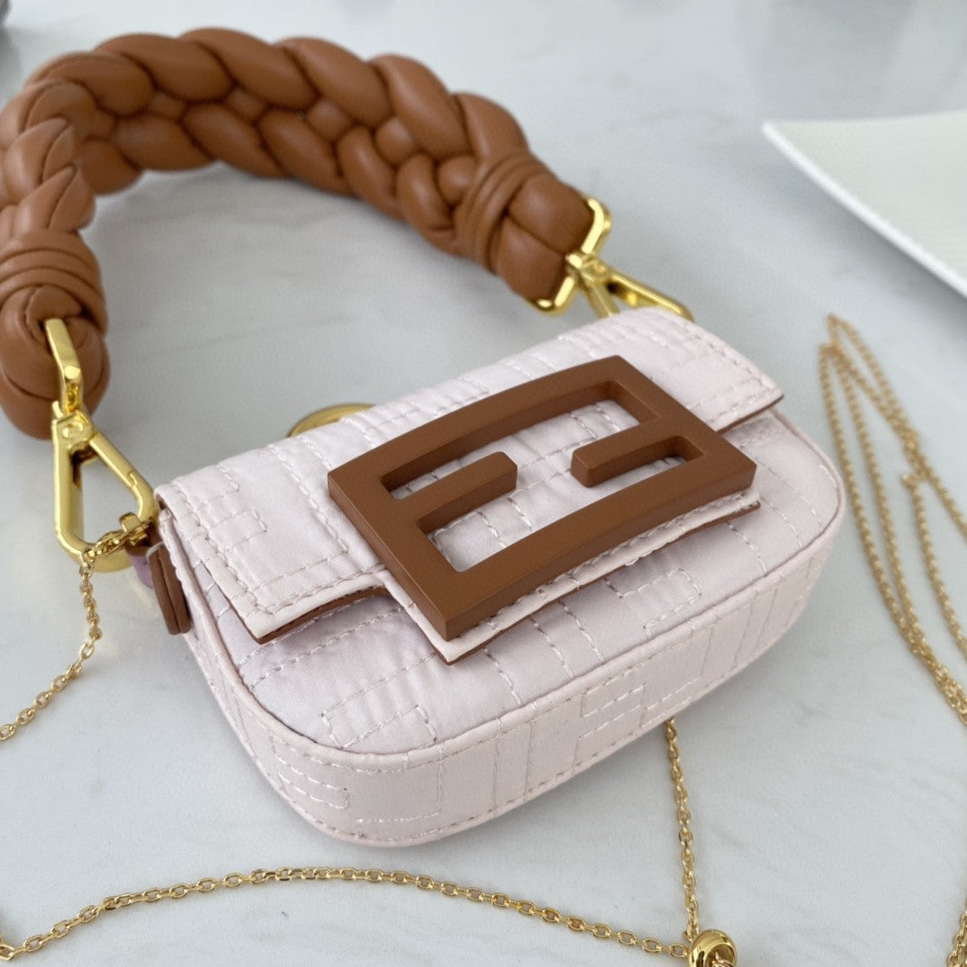 Fendi Nano Baguette Maxi Handle Pink and Brown Bag