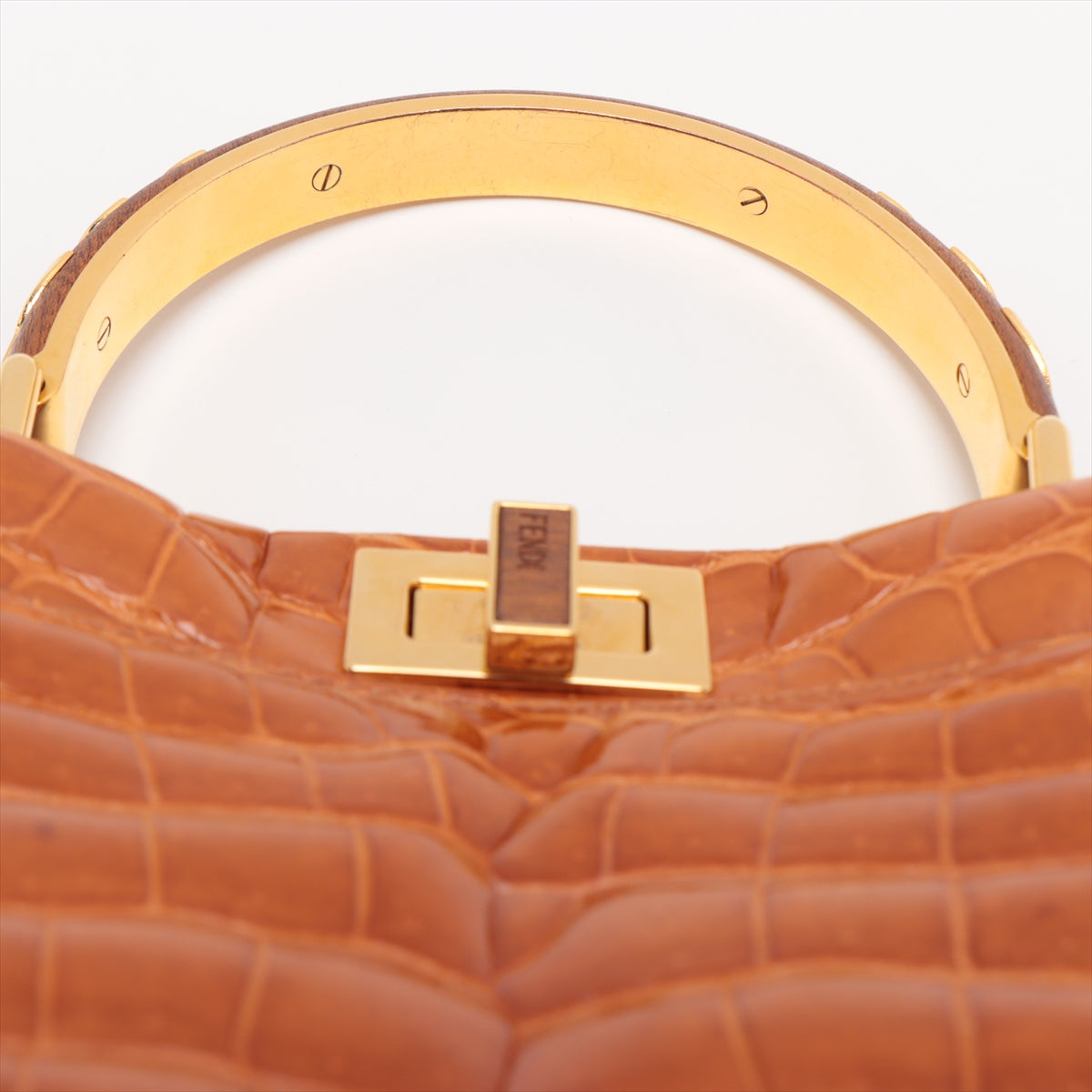 Fendi Mini Peekaboo Croco 2WAY Handbag Brown 8BN244