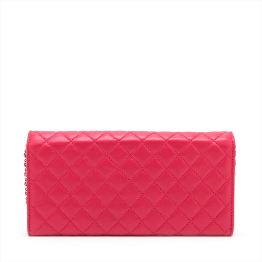 Chanel Lambskin  Chain Wallet Red Silver G