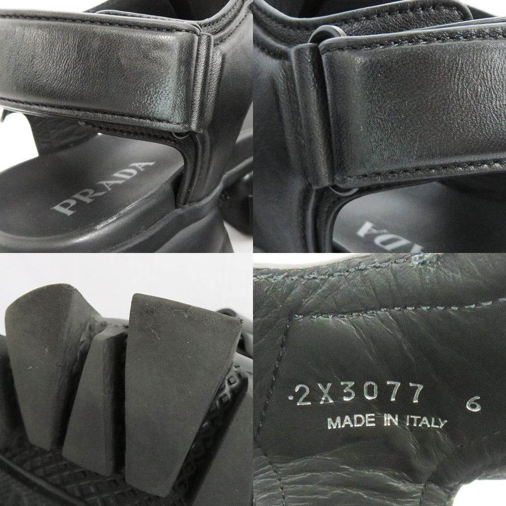 Prada Paded Nappal Leather Sports Sandals 2X3077 Sporty Tape Sandal Black 6 25.0cm Laver   Shoes