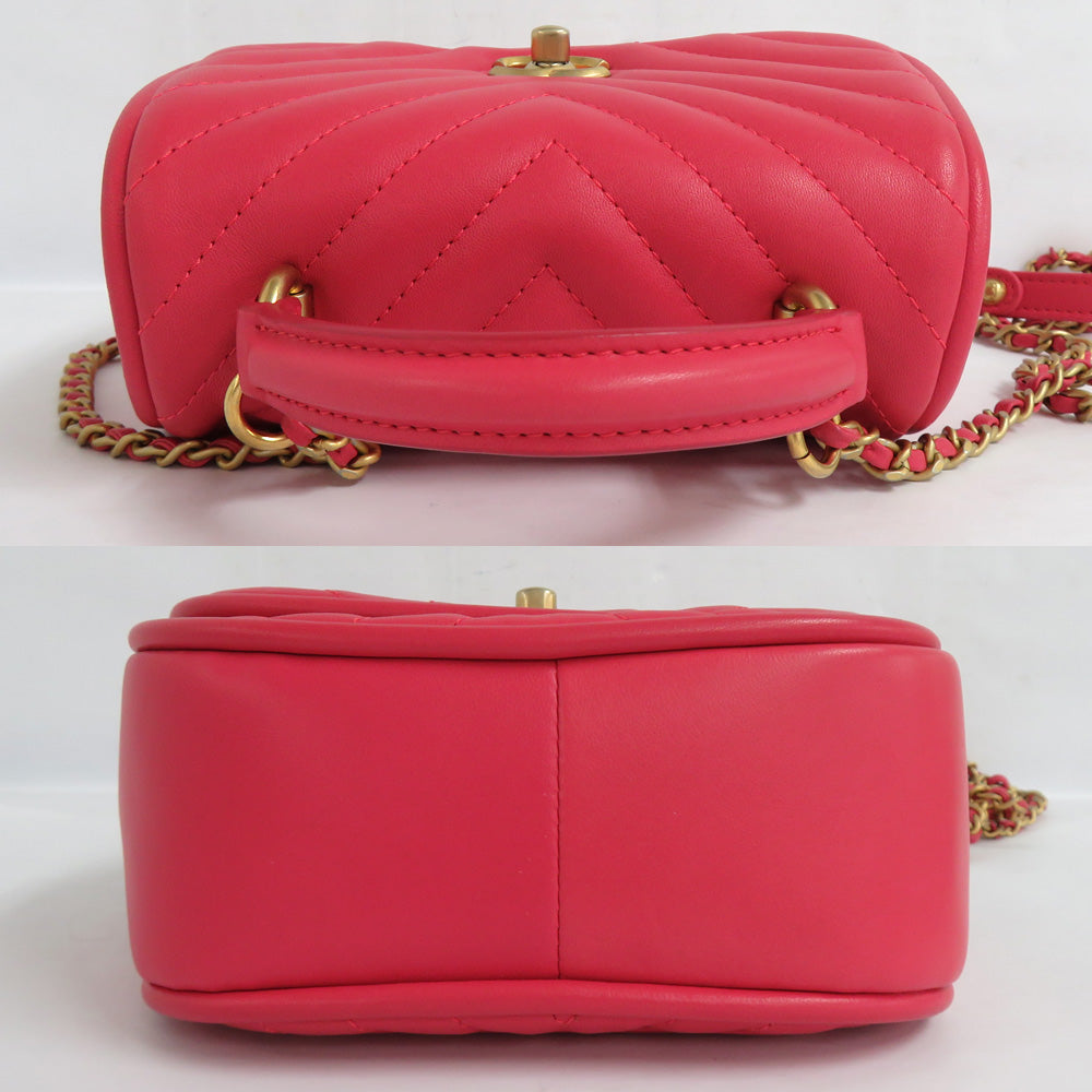 Chanel Chevron V Stitch Round Flap Bag A98791 2WAY Chain Shoulder Bag Pink  G   Top Handle Coco