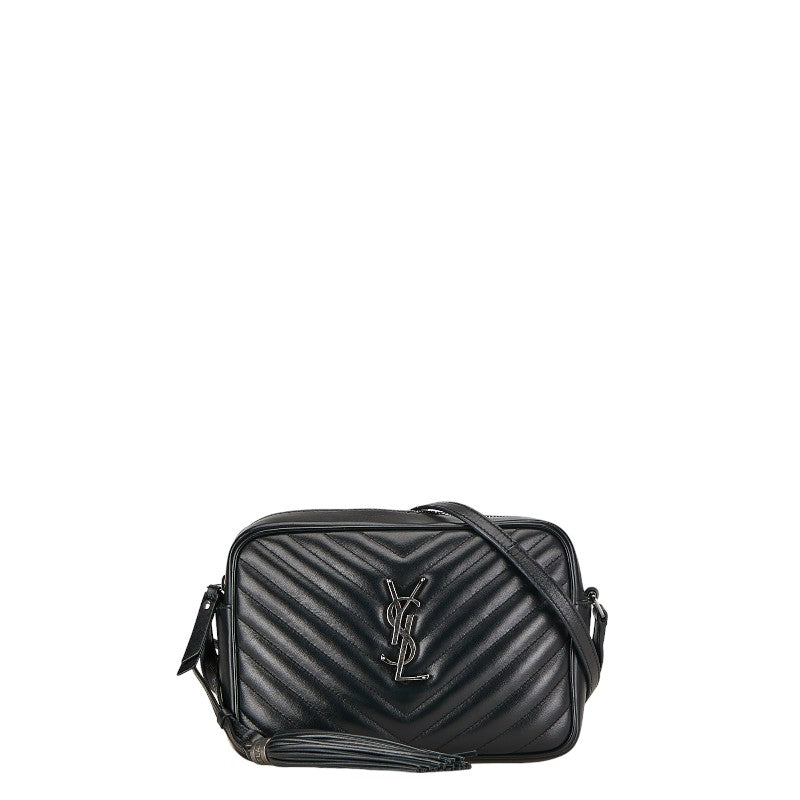 Saint Laurent YSL Logo V Stitch Lou Fringe  Shoulder Bag 520534 Black Leather  Saint Laurent