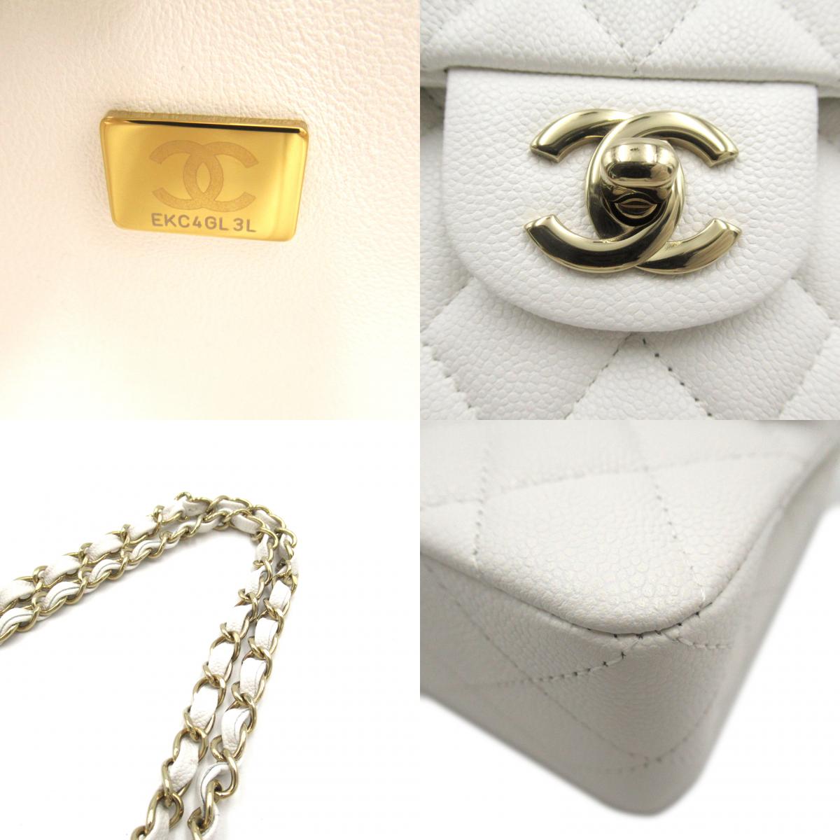 Chanel Matrasse Double Flap Chain Shoulder Shoulder Bag Caviar S  White A01113